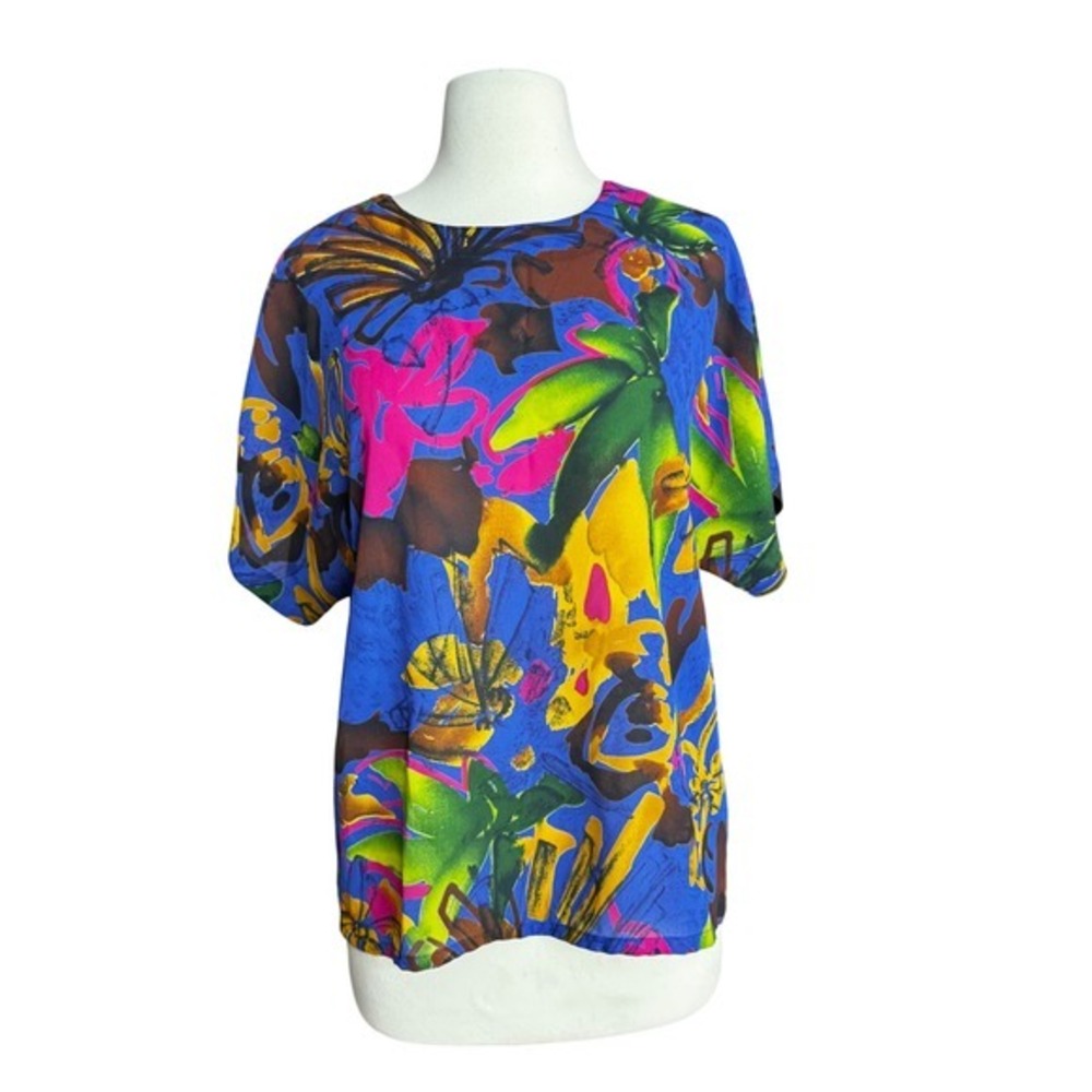 Vintage 90's Women's Medium Abstract Floral Print Shirt Art to Wear‎ Funky